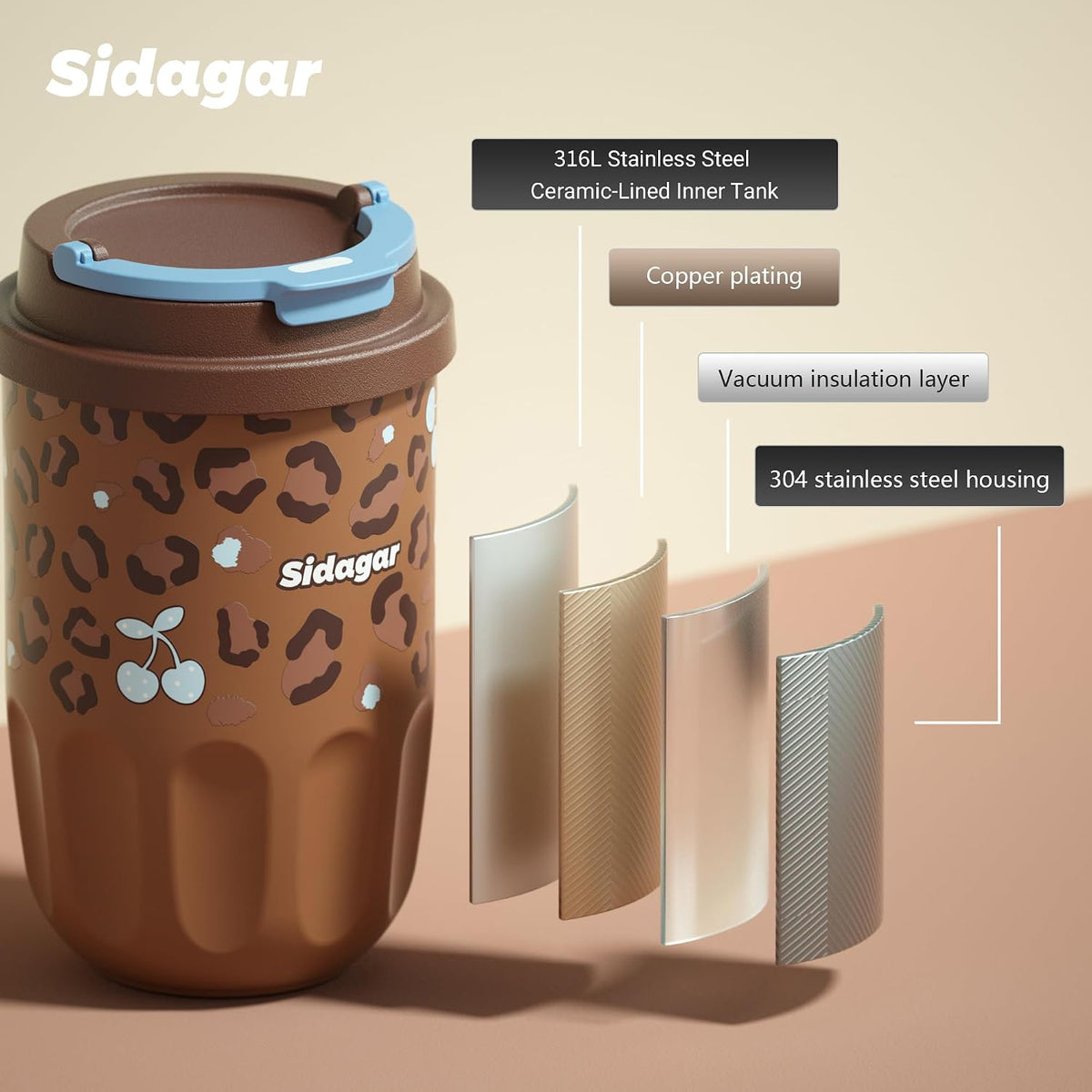 Travel Coffee Mug 14 oz Stainless Steel Ceramic Lined Tumbler