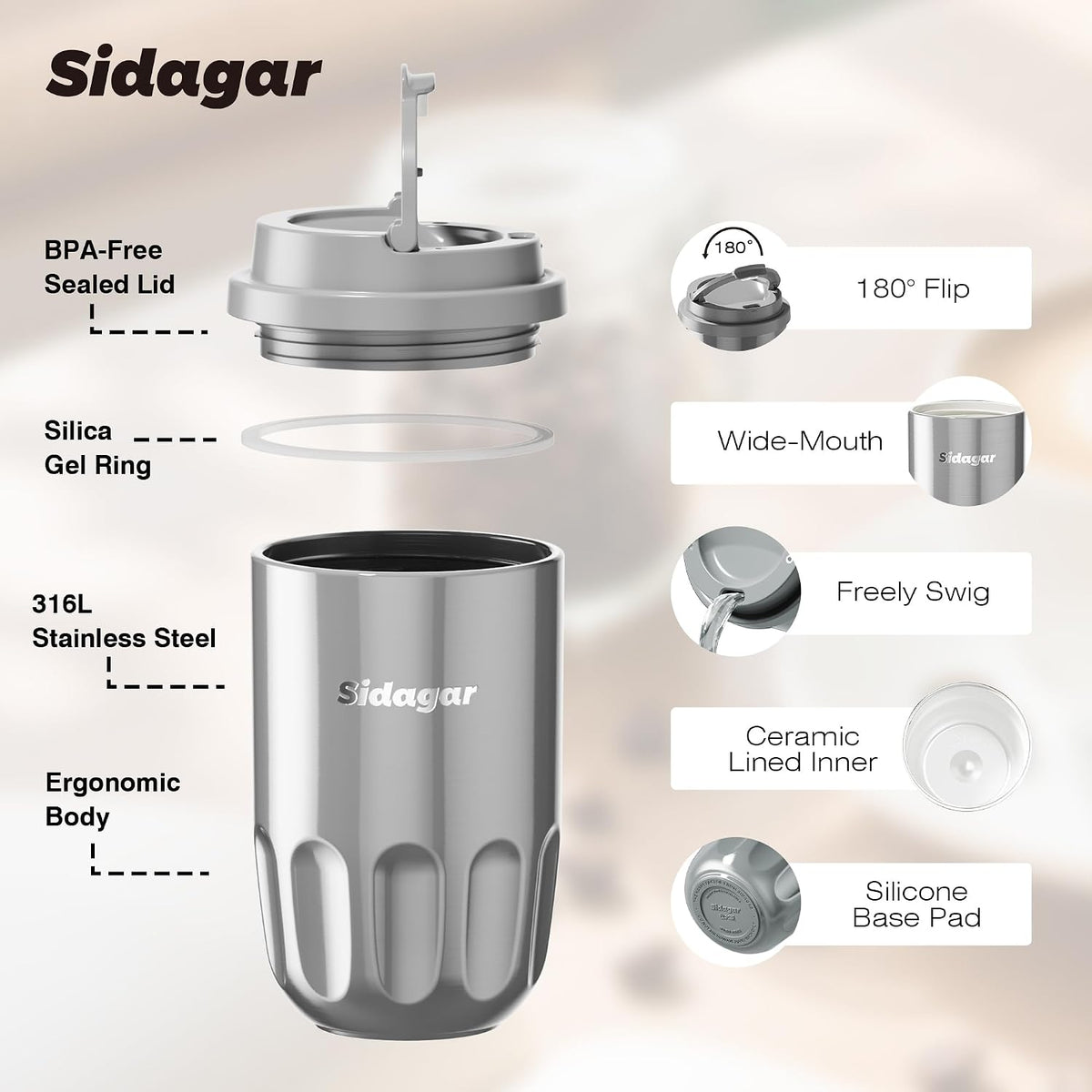 Travel Coffee Mug 14 oz Stainless Steel Ceramic Lined Tumbler