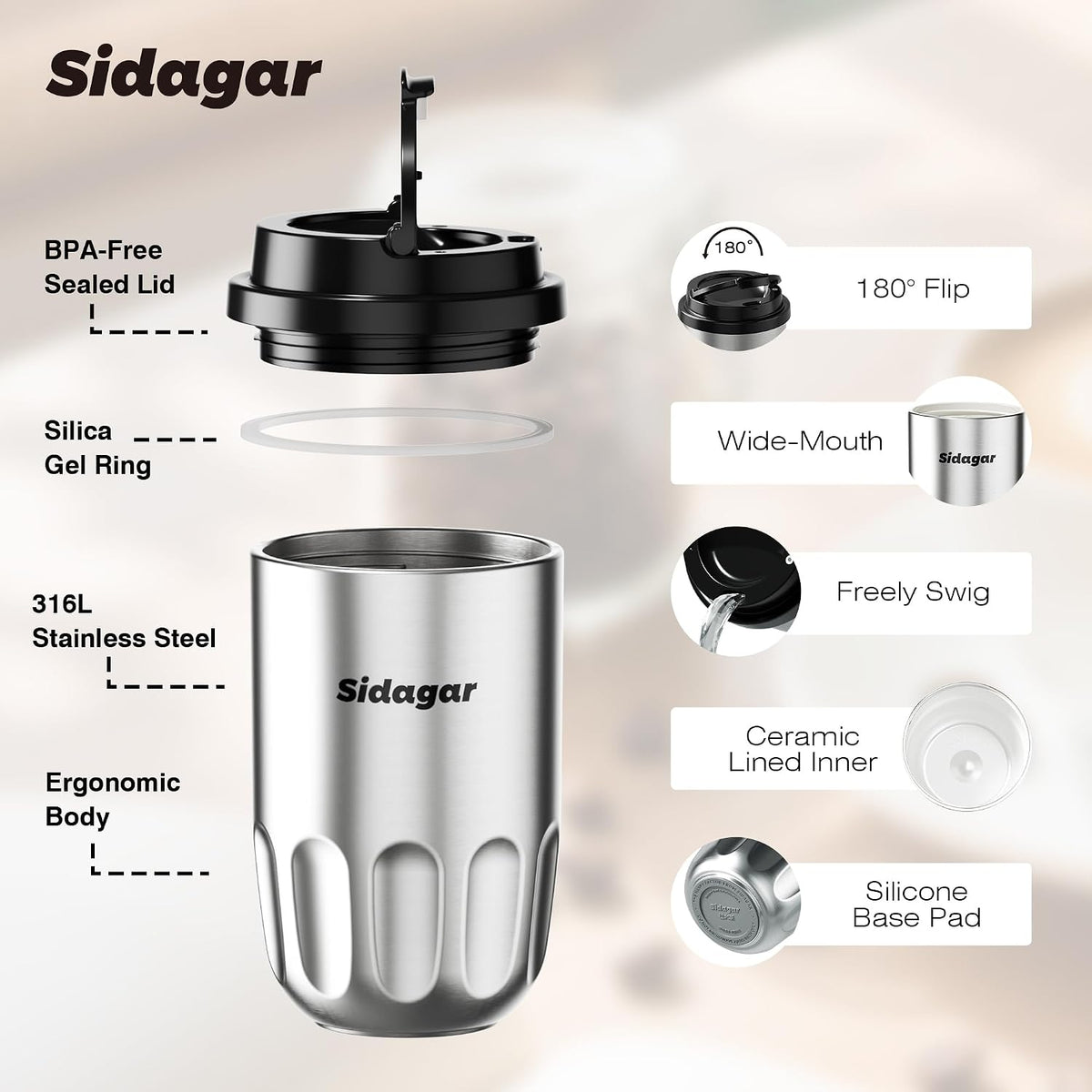 Travel Coffee Mug 14 oz Stainless Steel Ceramic Lined Tumbler