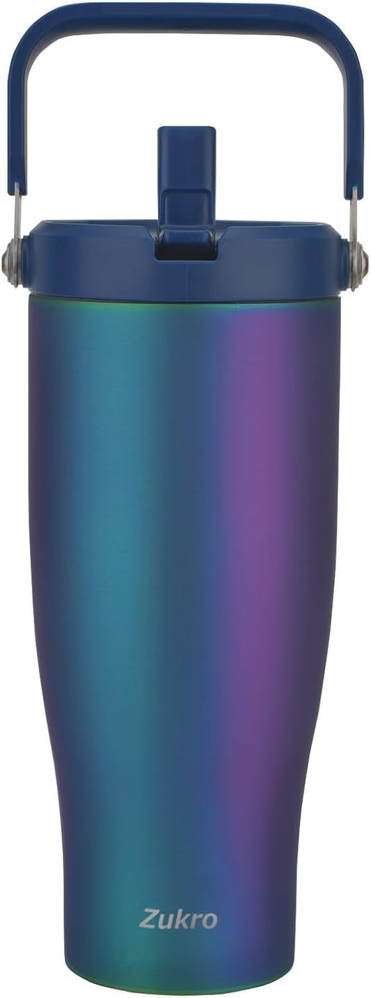 Zukro 40 oz Insulated Tumbler with Top Handle and Flip Straw, Leak Proof