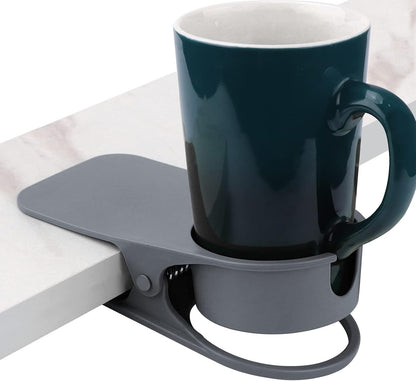Clip on Drink Holder for Beach Chair, Desk Cup Holder with Groove | Drink Clamp Mug Cup Stand Coffee Water Bottle Cup Clip, Versatile Table Cup Holders for Home, Office, School (Gray)