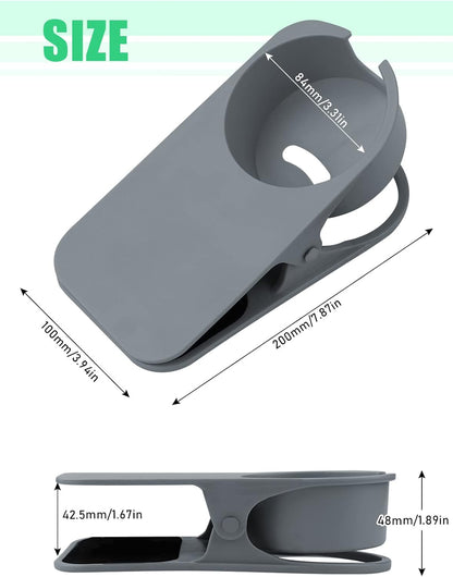 Clip on Drink Holder for Beach Chair, Desk Cup Holder with Groove | Drink Clamp Mug Cup Stand Coffee Water Bottle Cup Clip, Versatile Table Cup Holders for Home, Office, School (Gray)