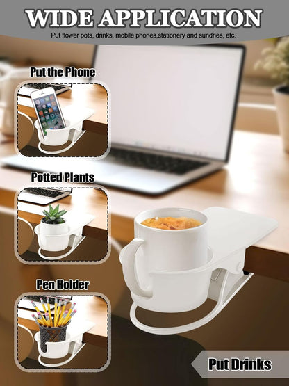 Clip on Drink Holder for Beach Chair, Desk Cup Holder with Groove | Drink Clamp Mug Cup Stand Coffee Water Bottle Cup Clip, Versatile Table Cup Holders for Home, Office, School (Gray)