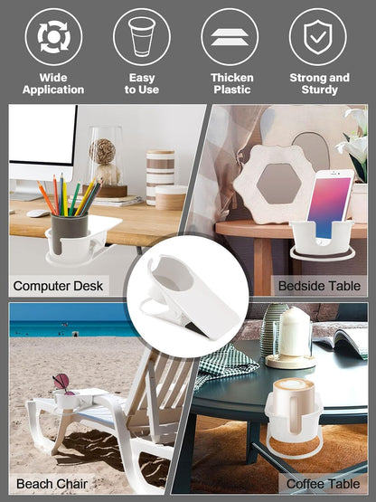 Clip on Drink Holder for Beach Chair, Desk Cup Holder with Groove | Drink Clamp Mug Cup Stand Coffee Water Bottle Cup Clip, Versatile Table Cup Holders for Home, Office, School (Gray)