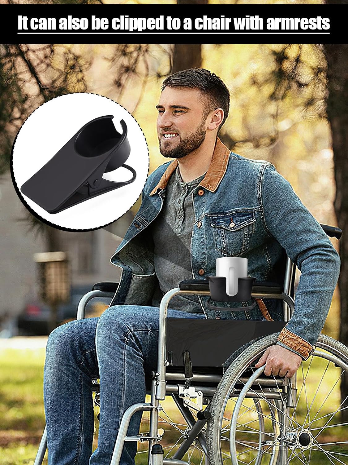 Clip on Drink Holder for Beach Chair, Desk Cup Holder with Groove | Drink Clamp Mug Cup Stand Coffee Water Bottle Cup Clip, Versatile Table Cup Holders for Home, Office, School (Gray)