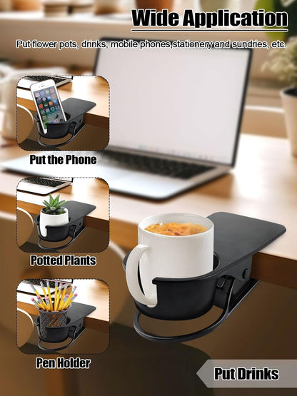 Clip on Drink Holder for Beach Chair, Desk Cup Holder with Groove | Drink Clamp Mug Cup Stand Coffee Water Bottle Cup Clip, Versatile Table Cup Holders for Home, Office, School (Gray)
