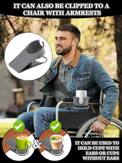 Clip on Drink Holder for Beach Chair, Desk Cup Holder with Groove | Drink Clamp Mug Cup Stand Coffee Water Bottle Cup Clip, Versatile Table Cup Holders for Home, Office, School (Gray)