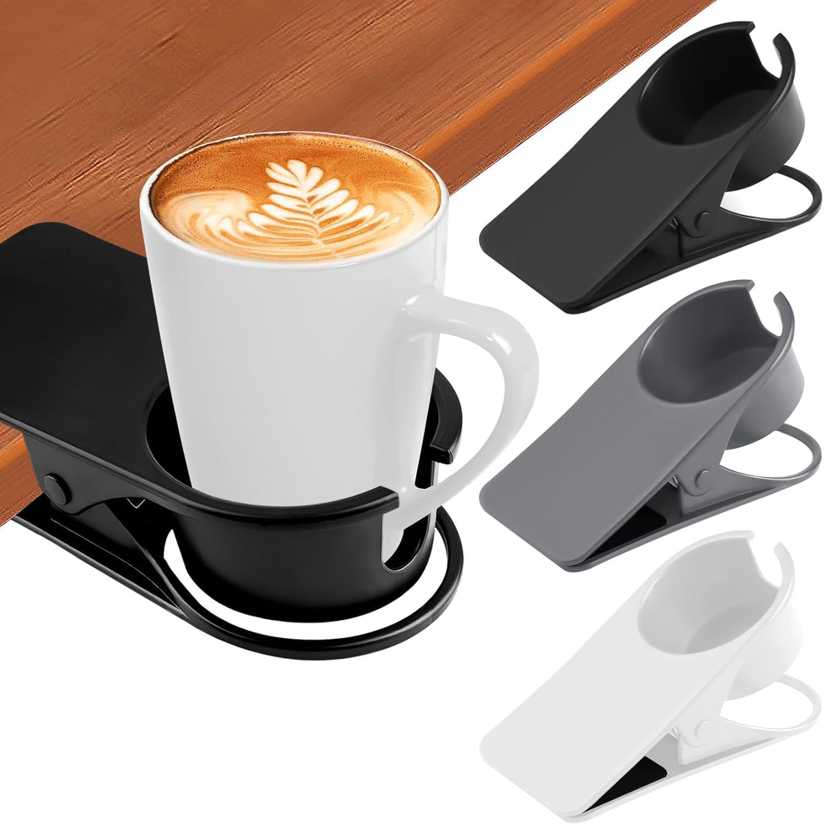 Clip on Drink Holder for Beach Chair, Desk Cup Holder with Groove | Drink Clamp Mug Cup Stand Coffee Water Bottle Cup Clip, Versatile Table Cup Holders for Home, Office, School (Gray)