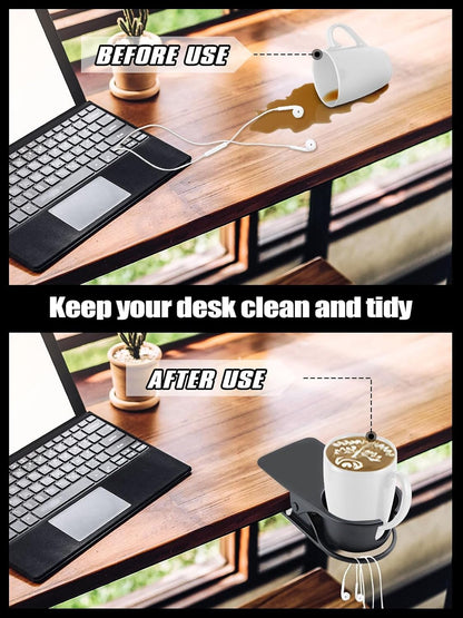 Clip on Drink Holder for Beach Chair, Desk Cup Holder with Groove | Drink Clamp Mug Cup Stand Coffee Water Bottle Cup Clip, Versatile Table Cup Holders for Home, Office, School (Gray)