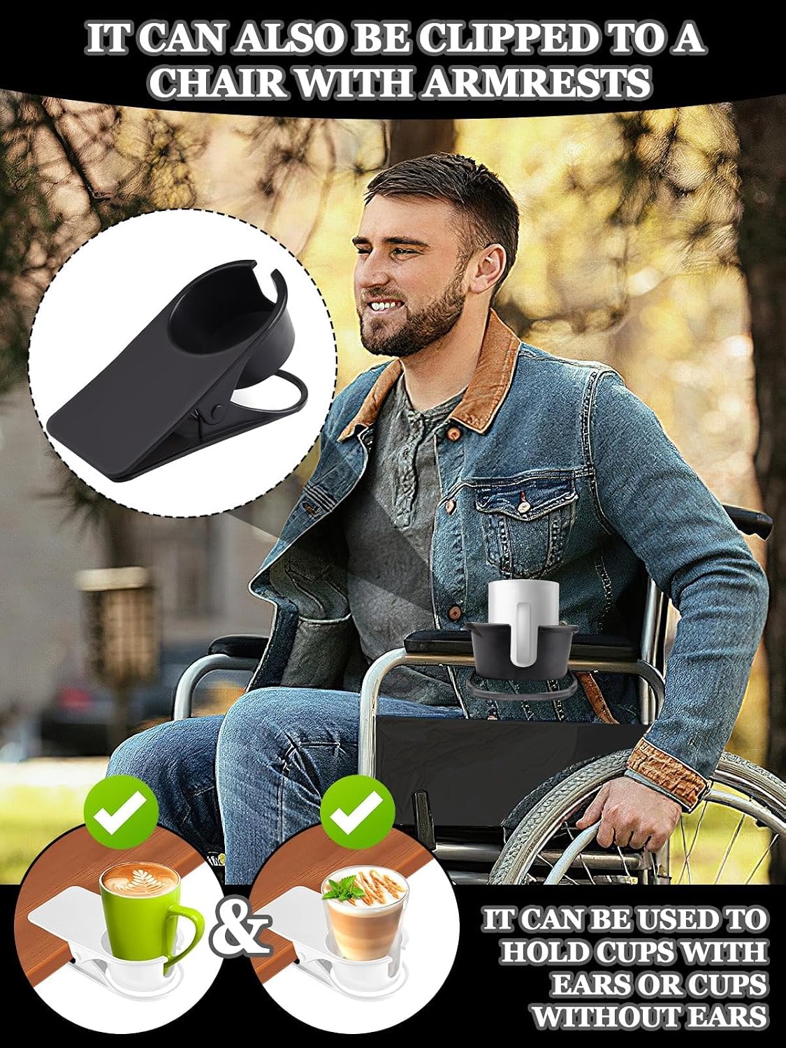 Clip on Drink Holder for Beach Chair, Desk Cup Holder with Groove | Drink Clamp Mug Cup Stand Coffee Water Bottle Cup Clip, Versatile Table Cup Holders for Home, Office, School (Gray)