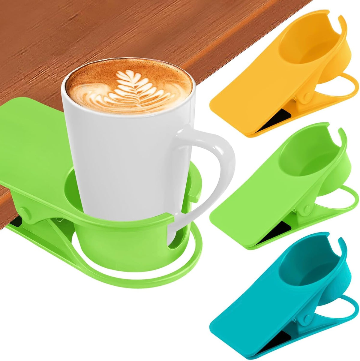 Clip on Drink Holder for Beach Chair, Desk Cup Holder with Groove | Drink Clamp Mug Cup Stand Coffee Water Bottle Cup Clip, Versatile Table Cup Holders for Home, Office, School (Gray)