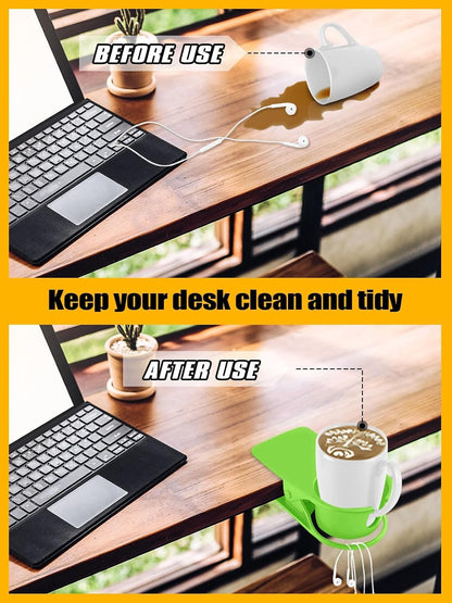 Clip on Drink Holder for Beach Chair, Desk Cup Holder with Groove | Drink Clamp Mug Cup Stand Coffee Water Bottle Cup Clip, Versatile Table Cup Holders for Home, Office, School (Gray)
