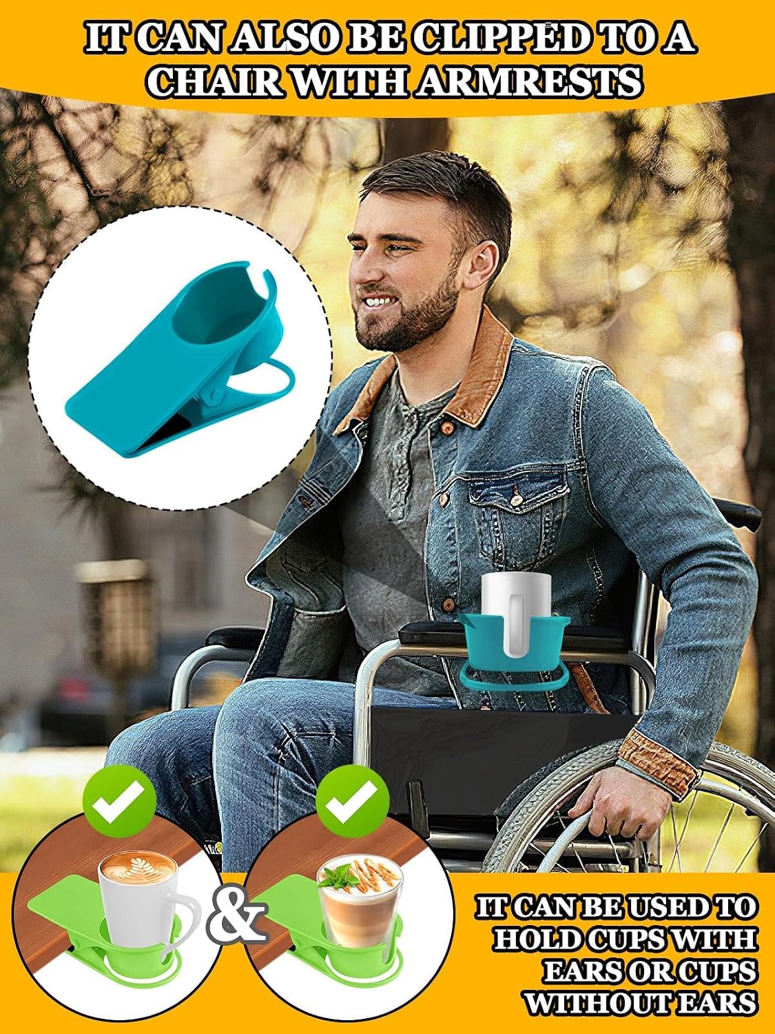 Clip on Drink Holder for Beach Chair, Desk Cup Holder with Groove | Drink Clamp Mug Cup Stand Coffee Water Bottle Cup Clip, Versatile Table Cup Holders for Home, Office, School (Gray)