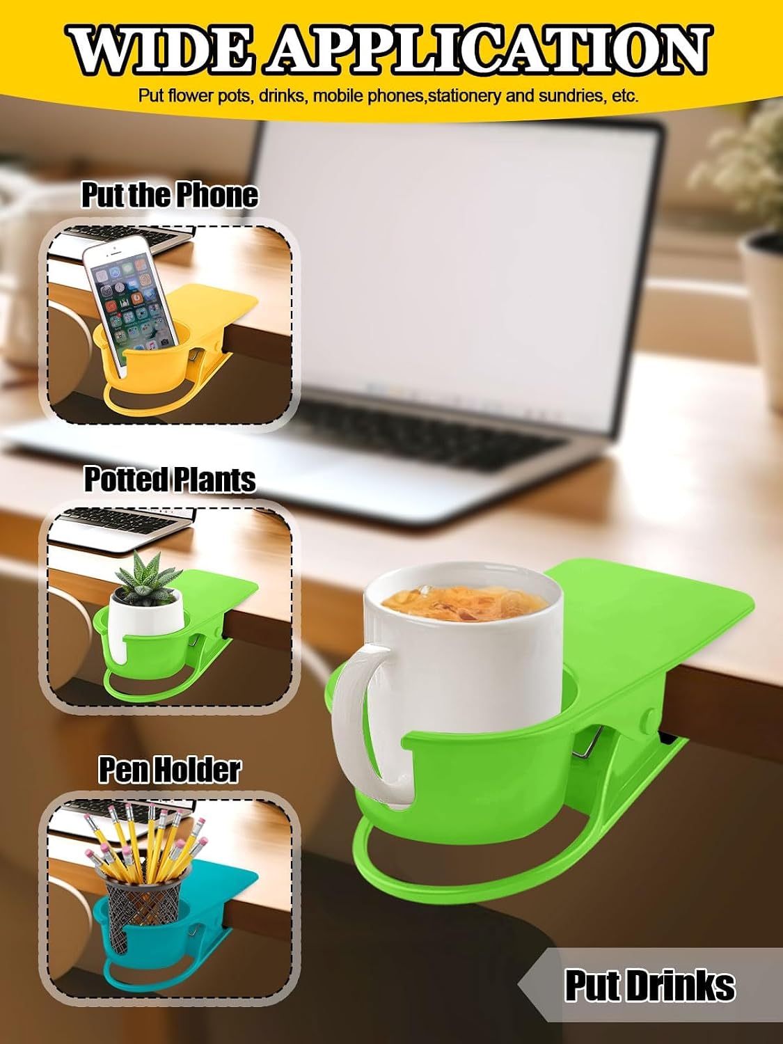 Clip on Drink Holder for Beach Chair, Desk Cup Holder with Groove | Drink Clamp Mug Cup Stand Coffee Water Bottle Cup Clip, Versatile Table Cup Holders for Home, Office, School (Gray)