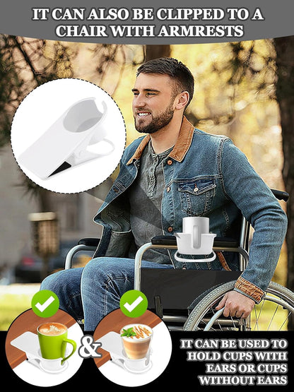 Clip on Drink Holder for Beach Chair, Desk Cup Holder with Groove | Drink Clamp Mug Cup Stand Coffee Water Bottle Cup Clip, Versatile Table Cup Holders for Home, Office, School (Gray)