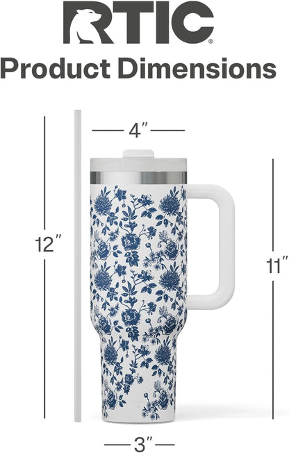 40oz Road Trip Tumbler, Insulated, Ceramic Lined, Periwinkle Bouquet