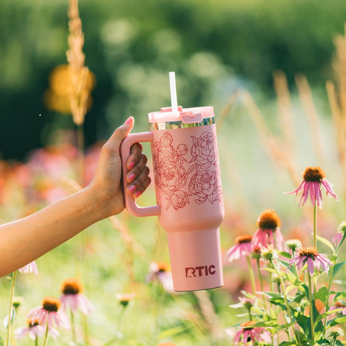40oz Road Trip Tumbler, Insulated, Ceramic Lined, Periwinkle Bouquet