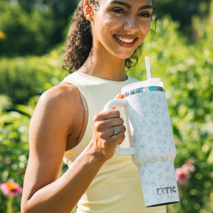 40oz Road Trip Tumbler, Insulated, Ceramic Lined, Periwinkle Bouquet