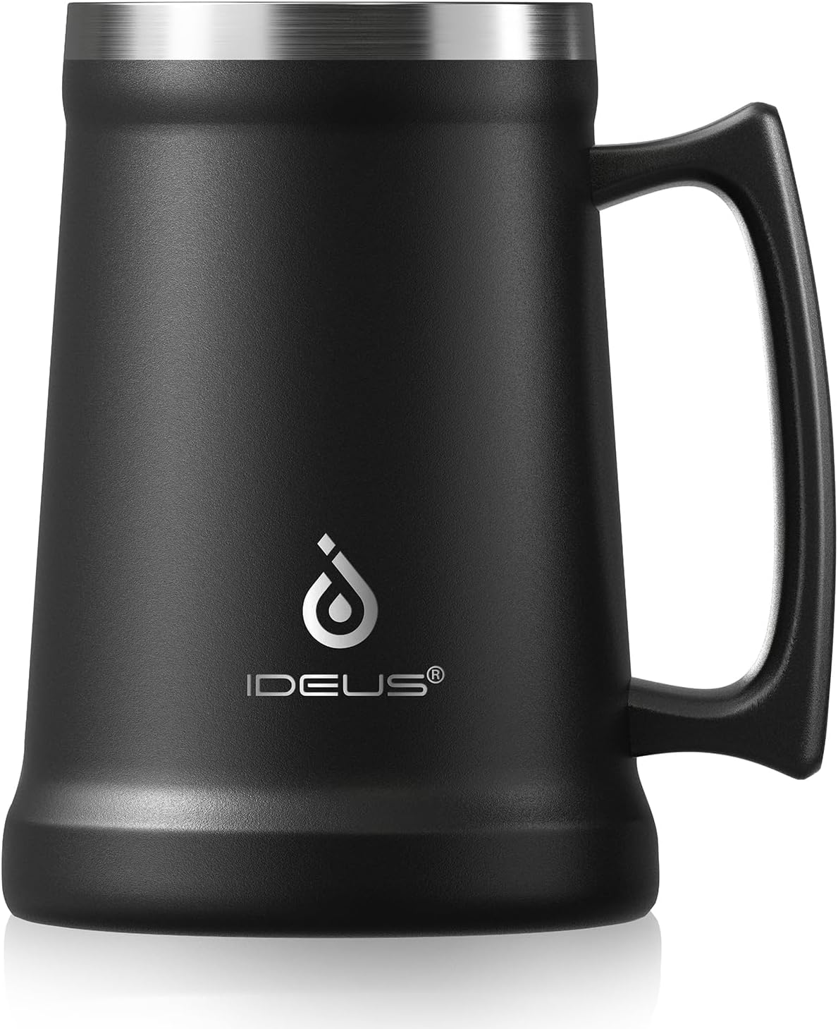 Insulated Beer Stein, 24/34oz Stainless Steel Double Walled Beer Mug Giant Bar Drinkware Metal Beer Cup with Big Grip Handle (Black, 24 ounces (710ml))