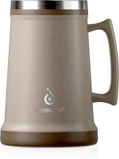 Insulated Beer Stein, 24/34oz Stainless Steel Double Walled Beer Mug Giant Bar Drinkware Metal Beer Cup with Big Grip Handle (Black, 24 ounces (710ml))