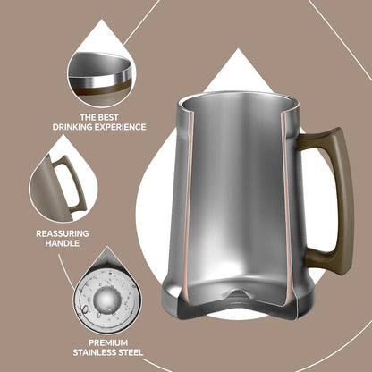 Insulated Beer Stein, 24/34oz Stainless Steel Double Walled Beer Mug Giant Bar Drinkware Metal Beer Cup with Big Grip Handle (Black, 24 ounces (710ml))