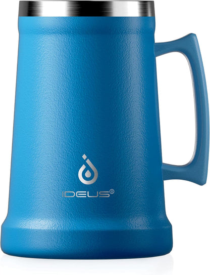 Insulated Beer Stein, 24/34oz Stainless Steel Double Walled Beer Mug Giant Bar Drinkware Metal Beer Cup with Big Grip Handle (Black, 24 ounces (710ml))