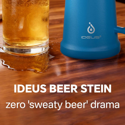 Insulated Beer Stein, 24/34oz Stainless Steel Double Walled Beer Mug Giant Bar Drinkware Metal Beer Cup with Big Grip Handle (Black, 24 ounces (710ml))