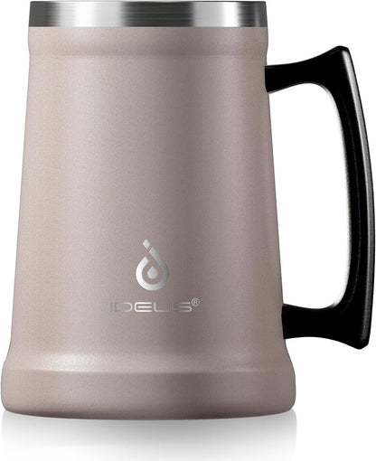 Insulated Beer Stein, 24/34oz Stainless Steel Double Walled Beer Mug Giant Bar Drinkware Metal Beer Cup with Big Grip Handle (Black, 24 ounces (710ml))