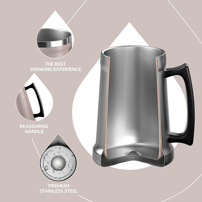 Insulated Beer Stein, 24/34oz Stainless Steel Double Walled Beer Mug Giant Bar Drinkware Metal Beer Cup with Big Grip Handle (Black, 24 ounces (710ml))