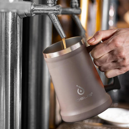 Insulated Beer Stein, 24/34oz Stainless Steel Double Walled Beer Mug Giant Bar Drinkware Metal Beer Cup with Big Grip Handle (Black, 24 ounces (710ml))