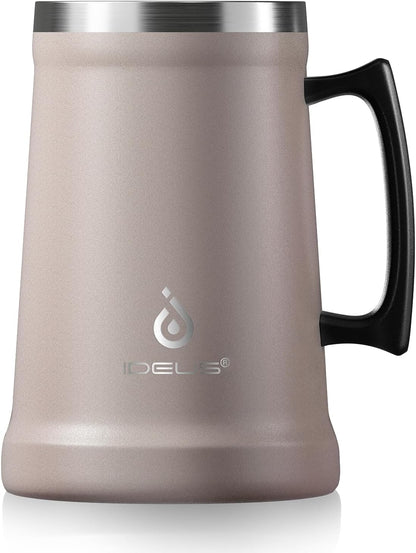 Insulated Beer Stein, 24/34oz Stainless Steel Double Walled Beer Mug Giant Bar Drinkware Metal Beer Cup with Big Grip Handle (Black, 24 ounces (710ml))