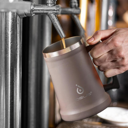 Insulated Beer Stein, 24/34oz Stainless Steel Double Walled Beer Mug Giant Bar Drinkware Metal Beer Cup with Big Grip Handle (Black, 24 ounces (710ml))