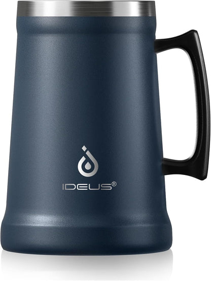 Insulated Beer Stein, 24/34oz Stainless Steel Double Walled Beer Mug Giant Bar Drinkware Metal Beer Cup with Big Grip Handle (Black, 24 ounces (710ml))