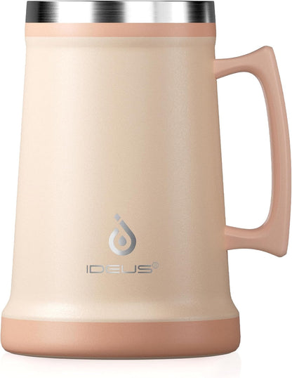 Insulated Beer Stein, 24/34oz Stainless Steel Double Walled Beer Mug Giant Bar Drinkware Metal Beer Cup with Big Grip Handle (Black, 24 ounces (710ml))