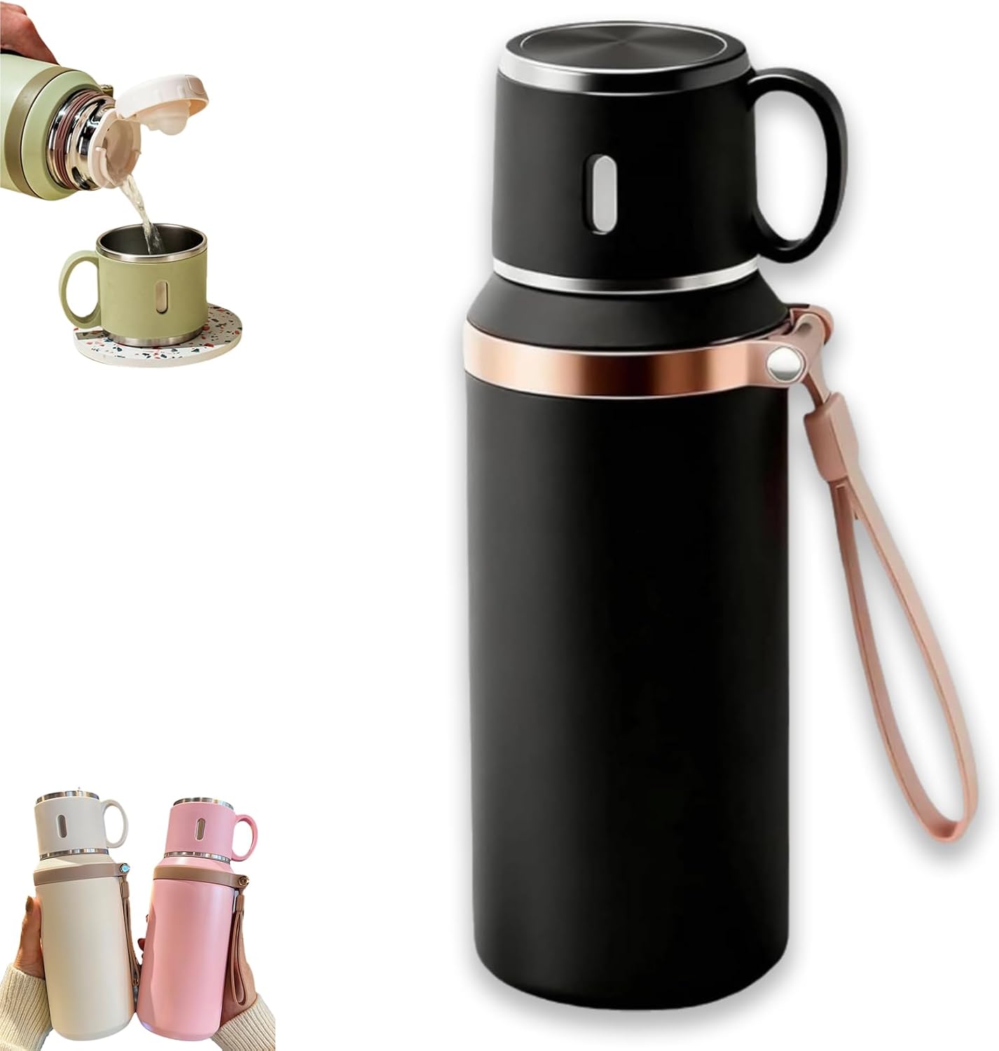 2 In 1 Stainless Steel Vacuum Insulated Bottle With Lidded Cup, 316 Stainless Steel Water Bottle, 600ml/20.3 fl oz Wide Mouth Design, Leakproof Large Capacity for Travel, Gym (Green)