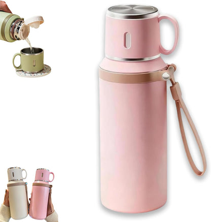 2 In 1 Stainless Steel Vacuum Insulated Bottle With Lidded Cup, 316 Stainless Steel Water Bottle, 600ml/20.3 fl oz Wide Mouth Design, Leakproof Large Capacity for Travel, Gym (Green)
