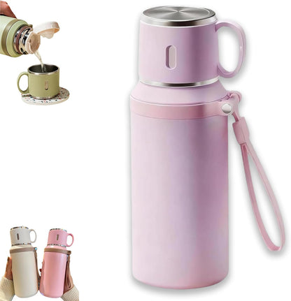 2 In 1 Stainless Steel Vacuum Insulated Bottle With Lidded Cup, 316 Stainless Steel Water Bottle, 600ml/20.3 fl oz Wide Mouth Design, Leakproof Large Capacity for Travel, Gym (Green)