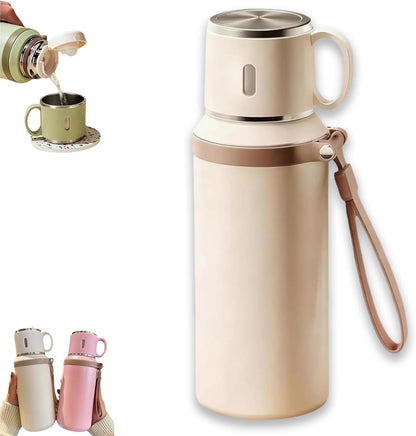 2 In 1 Stainless Steel Vacuum Insulated Bottle With Lidded Cup, 316 Stainless Steel Water Bottle, 600ml/20.3 fl oz Wide Mouth Design, Leakproof Large Capacity for Travel, Gym (Green)