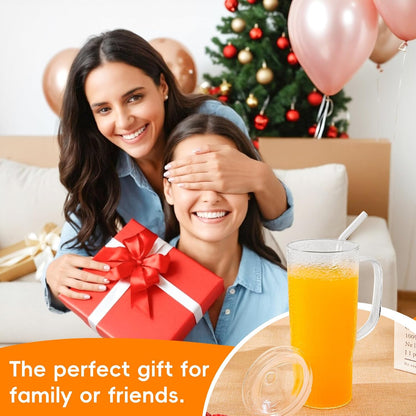 Glass Coffee Cups with Lids and Straws, 20oz Drinking Jar Glass Tumbler for Iced Coffee, Vintage Ripple Glassware Smoothie Cups, Pink, 2Pcs