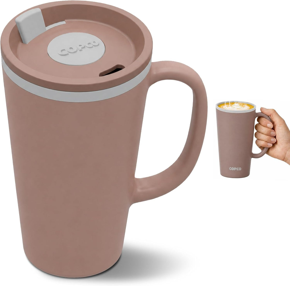 16 Oz Cone Desk Mug - Twist-Off Lid, Handle & Slide Tab (Brown)