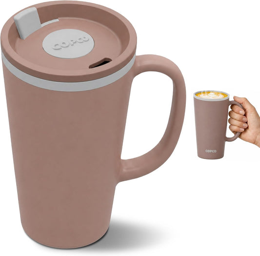 16 Oz Cone Desk Mug - Twist-Off Lid, Handle & Slide Tab (Brown)