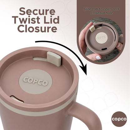 16 Oz Cone Desk Mug - Twist-Off Lid, Handle & Slide Tab (Brown)