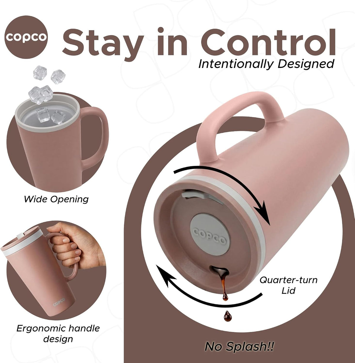 16 Oz Cone Desk Mug - Twist-Off Lid, Handle & Slide Tab (Brown)