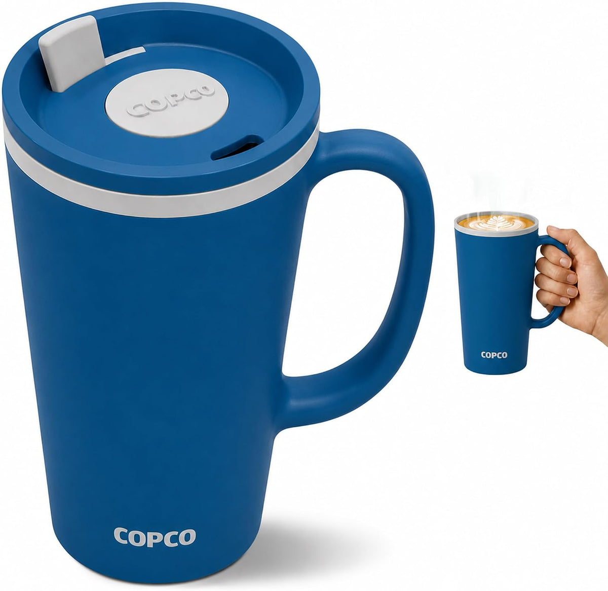 16 Oz Cone Desk Mug - Twist-Off Lid, Handle & Slide Tab (Brown)