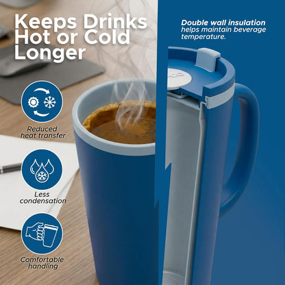 16 Oz Cone Desk Mug - Twist-Off Lid, Handle & Slide Tab (Brown)
