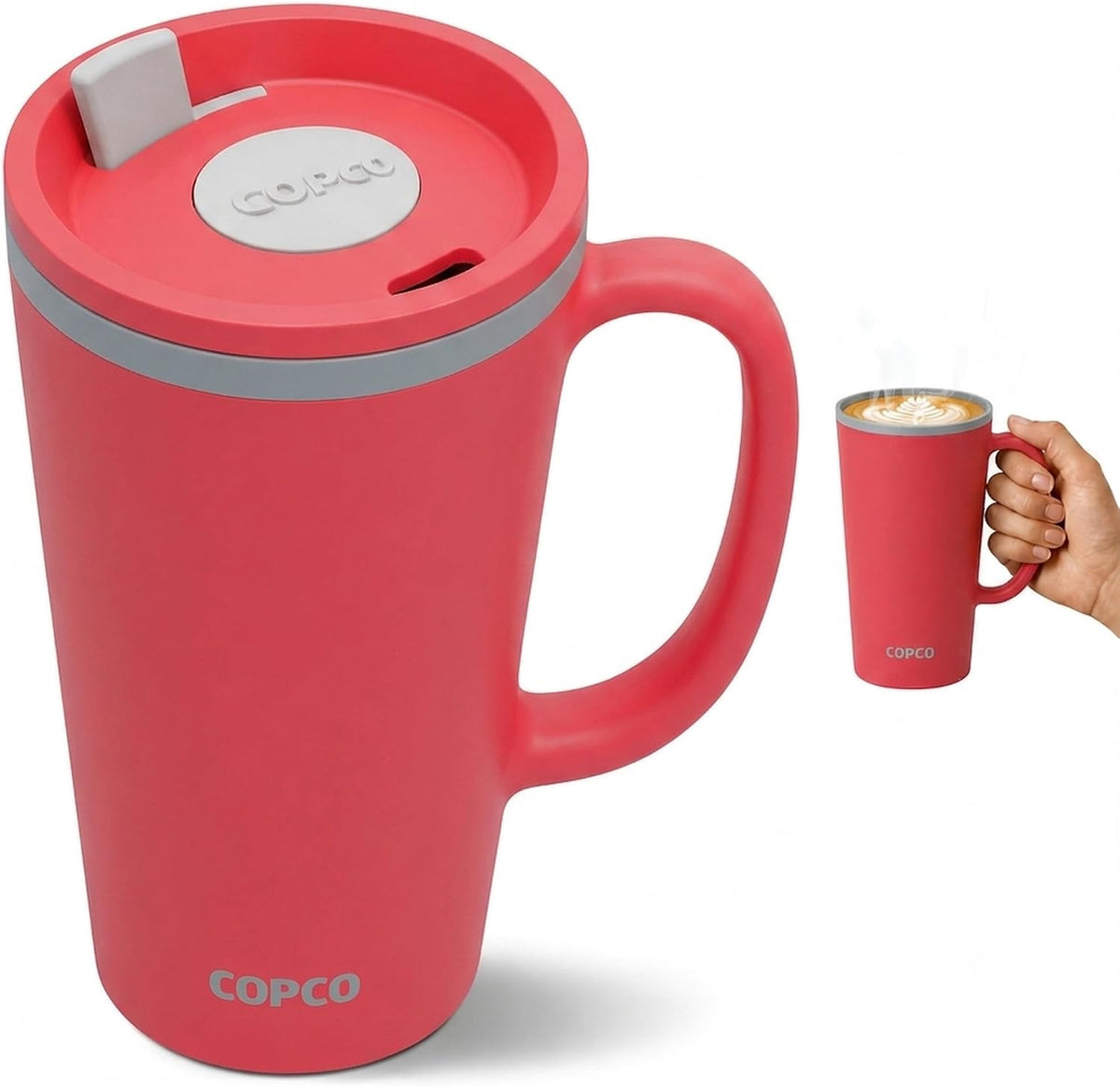 16 Oz Cone Desk Mug - Twist-Off Lid, Handle & Slide Tab (Brown)