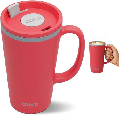 16 Oz Cone Desk Mug - Twist-Off Lid, Handle & Slide Tab (Brown)