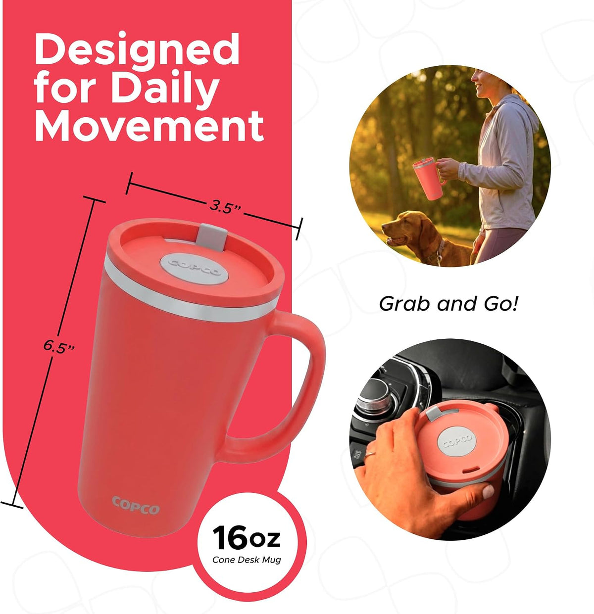 16 Oz Cone Desk Mug - Twist-Off Lid, Handle & Slide Tab (Brown)