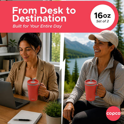 16 Oz Cone Desk Mug - Twist-Off Lid, Handle & Slide Tab (Brown)