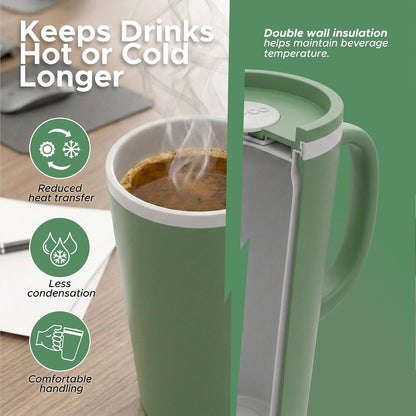 16 Oz Cone Desk Mug - Twist-Off Lid, Handle & Slide Tab (Brown)